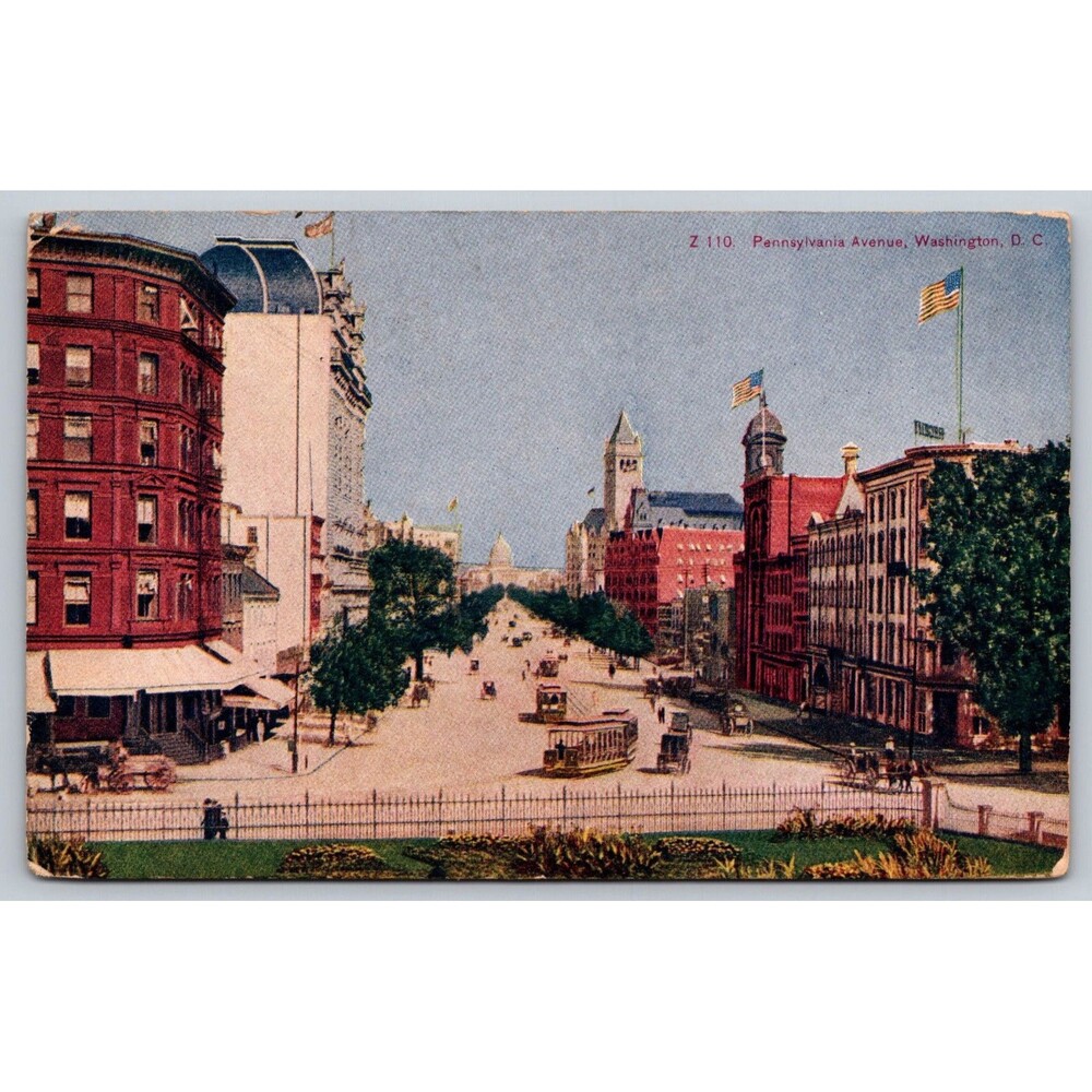 1909 Pennsylvania Ave Washington DC Postcard Streetcars US Capitol View 1c Stamp